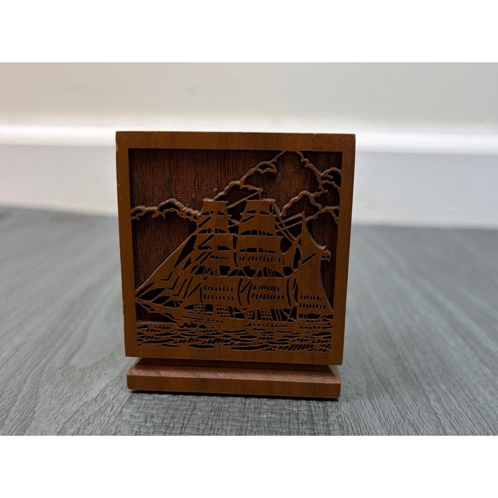 Lasercraft Wood Candle Holder Vintage Laser Engraved Ship Nautical Desk Decor - Picture 1 of 9